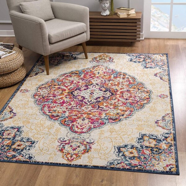 Homeroots 2 x 4 ft. Cream Decorative Medallion Area Rug 392998 - main
